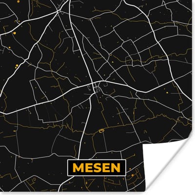Poster Mesen - Stadskaart - Goud - Plattegrond - Kaart - 100x100 cm XXL