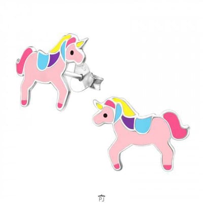 WeLoveSilver kinderoorbellen - eenhoorn - roze - 925 zilver