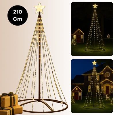 Cheqo® Kerstboom Vlaggenmast - LED Kerstboom voor Buiten - Vlaggenmast Verlichting - Warm Wit Licht - Buiten Kerstboom - Zwart Frame - Afstandsbediening - 210 cm Hoogte - IP44 Adapter - Geschikt Voor Buiten