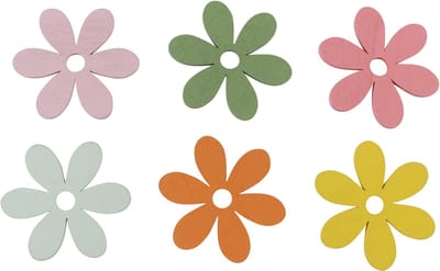Strooidecoratie hout bloemen gekleurde tafeldecoratie Ø3-4cm 48 st, 48