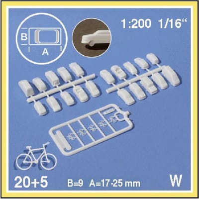 Schulcz Maquettebouw 20 autos + 5 fietsen 1:200 wit