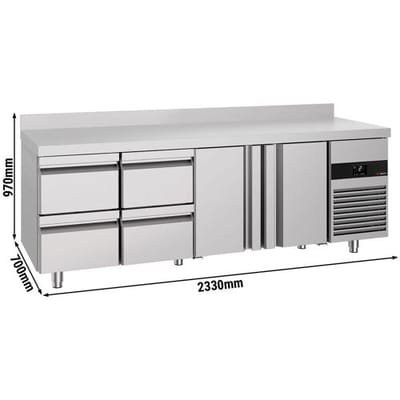GGM Gastro Kühltisch PREMIUM - 2330x700mm - mit 2 Türen - 4 Schubladen - mit Aufkantung