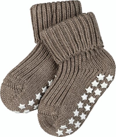 Catspads Cotton Slofsokken voor meisjes en jongens zacht kort warm dik comfortabel neutral met rubberen zool noppen rib  Zacht Bruin Baby sokken - Maat 62-68