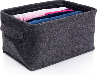 Opbergmand Vilt Opvouwbaar Zwart 36x27x20 cm - Opbergbox - Opbergdoos - Wasmand