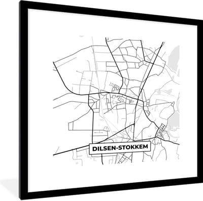 Fotolijst incl. Poster Zwart Wit- België – Dilsen Stokkem – Stadskaart – Kaart – Zwart Wit – Plattegrond - 40x40 cm - Posterlijst