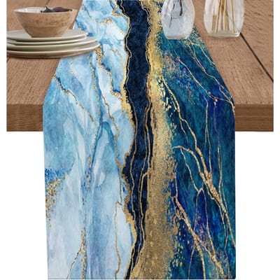 Marmer Marineblauw Minimalistisch Abstract Goud Marmering Linnen Tafelkleden Commode Sjaal Decor Wasbare Eettafelkleden 150x33cm blue