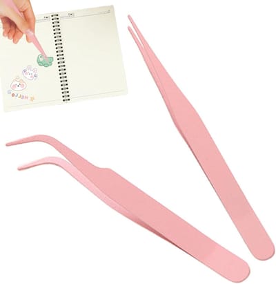 Scrapbook Sticker Tweezer - Knutsel Tweezer Set - Plakken en Knijpen - Roestvrij Staal - 10 cm - Roze
