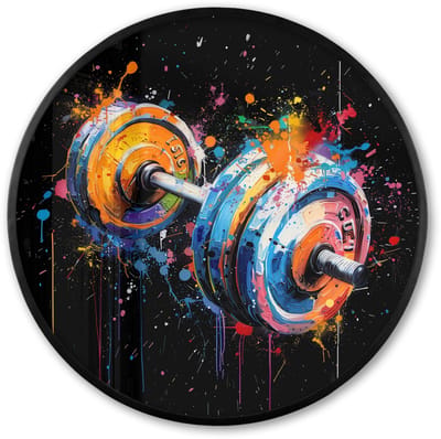 Poster in lijst Rond - Fotolijst 60x60 cm - Posters - Graffiti - Sport - Fitness - Dumbbell - Gym - Ronde posterlijst zwart - Decoratie - Wanddecoratie woonkamer - Muurdecoratie slaapkamer