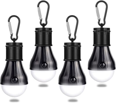GELLDG 4 Stuks Elektrische Campinglantaarns - LED Zeltlampen - 10x5cm 3.7V 60lm - 3 Lichtmodi (Sterk, Zwak, SOS) met Karabiner - Waterdicht - Geschikt voor Kamperen en Outdoor - ABS Materiaal - Batterijen Niet Inbegrepen