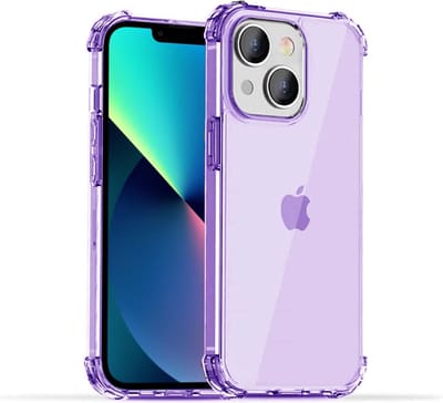 Smartphonica iPhone 13 transparant shockproof siliconen hoesje met stootrand - Paars geschikt voor iPhone 13