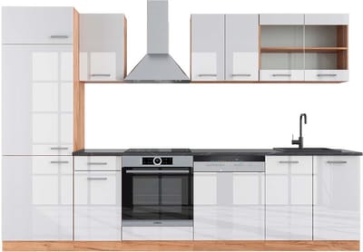 Vicco R-Line Complete keukeneenheid – 300 cm, WB Antraciet Wit hoogglans/goud power eiken
