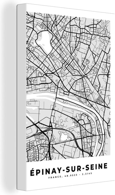 Canvas Schilderij Plattegrond - Épinay-sur-Seine - Stadskaart - Kaart - Frankrijk - 20x30 cm - Wanddecoratie