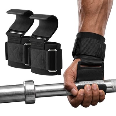 Zwart lifting hooks polsbanden unisex met stalen haak en verstelbare polsband – fitness gewichtheffen hooks voor krachttraining deadlift pull ups barbell training en sportschool gebruik
