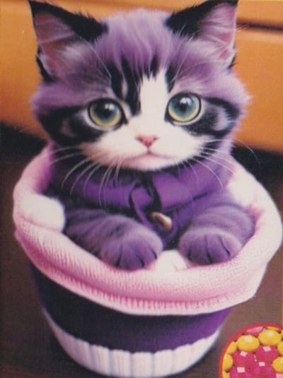 Diamond Painting Set 20x30cm - Poes in mand - Full size ronde steentjes - Gratis verzonden - THX132