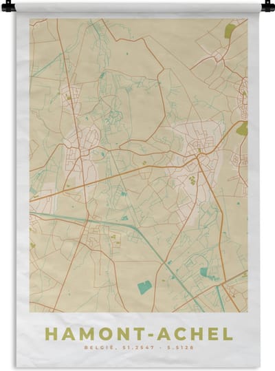 Wandkleed - Wanddoek - Kaart - Plattegrond - Vintage - Stadskaart - Hamont-Achel - 120x180 cm - Wandtapijt
