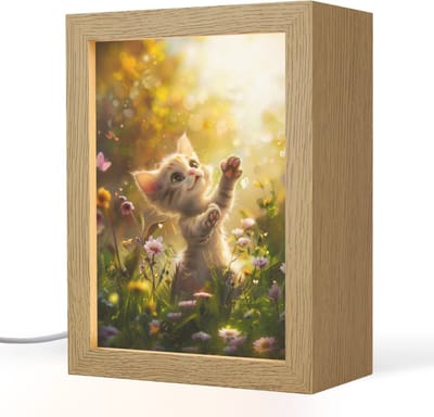 Nachtlampje 15x20 cm - Kinder lampje - Kitten - Dier - Natuur - Bloemen - Tafellamp kinderkamer - Slaapkamer lamp - Bedlamp kinderen - Kinderlampje stopcontact - Wandlamp babykamer - Nachtlampjes