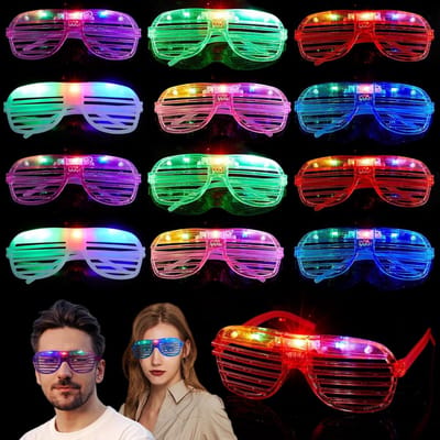 SnelShoppen - Pack van 12 LED Brillen, Neon Feest Brillen, Festival Licht Brillen, Rave Shutter Shades, Kostuum & Feest Accessoires voor Kinderen en V