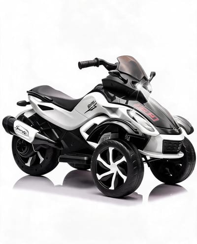 12V elektrische kinder-ATV met 2 motoren van 45 W – Elektrische kinder-ATV – met LED-verlichting, muziek en langzame start – Op batterijen werkend kindervoertuig voor jongens en meisjes van 3 tot 8 jaar - Wit
