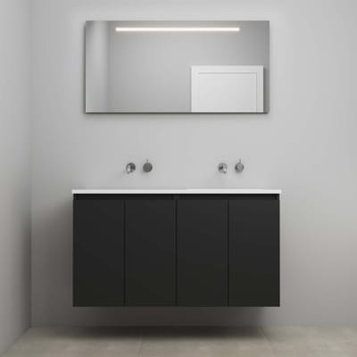 On-Line Badkamermeubelset - 120 cm - Bouwpakket - Greeploze Ladestructuur - Acryl Wastafel - zonder Kraangat - Spiegel met LED-Verlichting - Mat Zwart