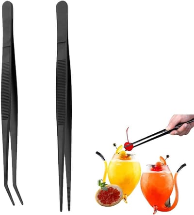 Set van 2 Keukentangen 16 cm - Gebogen en Rechte Tangen voor Koken, Grillen en Seafood Bereiding