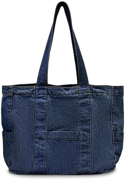 MTTproducts- Denim Shopper - Grote Tas met Ritssluiting - Dames Schoudertas - Duurzaam Zeildoek - Opvouwbaar - 6 Vakken - Lichtgewicht