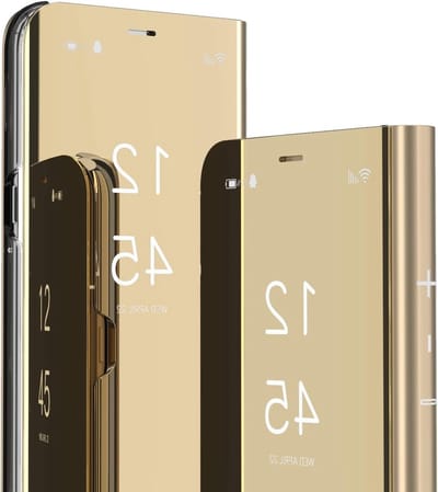 Stijlvolle Book Style Spiegel Telefoonhoes voor Samsung Galaxy S22 Plus - Bescherming, Flip Case en Makeup Functie met Duidelijk Weergave in Goud