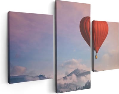 Artaza Canvas Schilderij Drieluik Luchtballon in de Vorm van een Hart - 90x60 - Foto Op Canvas - Canvas Print