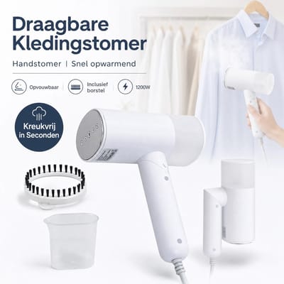 Handstoomborsteller / Kledingstomer / Stoomstrijkijzer – 1000W – 20s opwarmtijd – 140ml afneembare tank – Met maatbeker & borstel – Voor kleding, gordijnen, banken & beddengoed – 220-240V