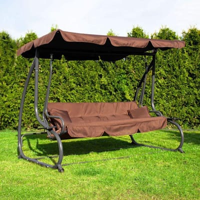 Springos Schommelbank | Linda-Schommel | 4-zits | Waterafstotend | Inclusief 2 Kussens | Verstelbare Luifel | 241 x 120 x 162 cm | Bruin
