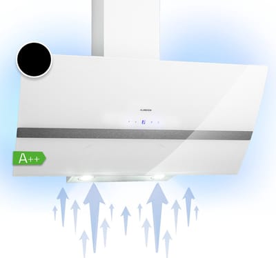 Klarstein Afzuigkap Recirculatie/Afvoer, Stille Afzuigkap, RVS Wandkap, Afzuigkap met Filter, Afzuigkap 90 cm, Recirculatiekap met LED-verlichting, Schuine Afzuigkap 509 m³/u Luchtstroom