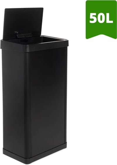 QLT Knockdown Push Prullenbak van 50 Liter - Deksel opent via Drukken - Fingerprint Proof - Modern en Duurzaam Design - 36x24,2x83 cm - Zwart