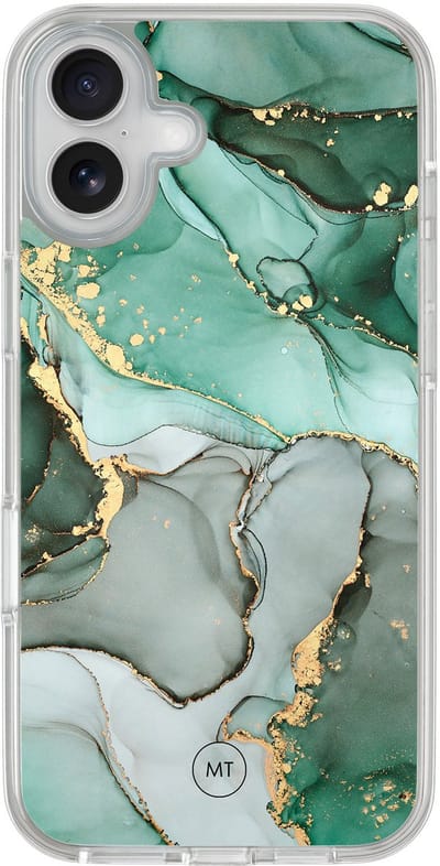 Hybride hoesje geschikt voor iPhone 16 - Marble Design - Extra bescherming - Luxe beschermhoes - TPU case - Transparant, Grijs, Groen - Mooie Telefoonhoesjes