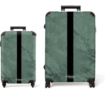NoBoringSuitcases.com® - Kofferset 2 delig - Koffer lichtgewicht - Groen marmer met streep - Reiskoffer set met 4 wielen - Handbagage trolley - Middelgrote rolkoffer - Ruimbagage koffer - Koffers met TSA slot