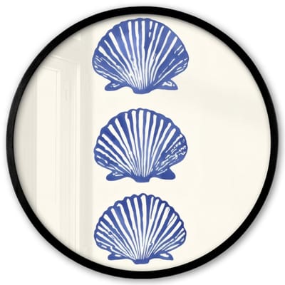 Poster in lijst Rond - Fotolijst 40x40 cm - Posters - Schelpen - Blauw - Patroon - Ronde posterlijst zwart - Decoratie - Wanddecoratie woonkamer - Muurdecoratie slaapkamer