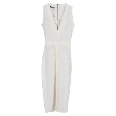 Balmain gebreide midi-jurk met diepe V-hals in witte viscose