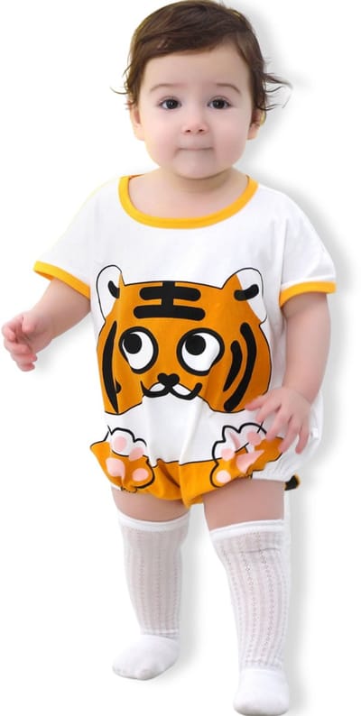 BoefieBoef Schattige Baby Dieren Romper Tijger Boxpakje - Zacht Katoenen Babykleding 0-12 Maanden - Jumpsuit Kinderen - Pyjama - Speelpak - Outfit - Babybody - Comfortabel Babypakje Drukknoopsluiting - Jongen & Meisje - Perfect Kraamcadeau - 0-1 jaar