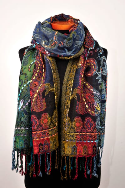 Wollen geborduurde sjaal en omslagdoek Multicolor, Merino wol, 72 x 190 cm