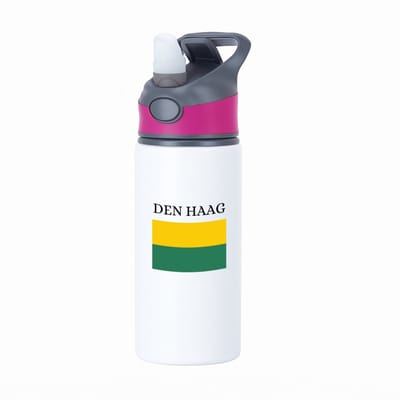 Hacebo® - Den Haag waterfles met rietje roze - Rotterdam - Hagenezen, Hagenaren of toeristen - Vlag - Den Haag - Zuid Holland - water fles - 650ML
