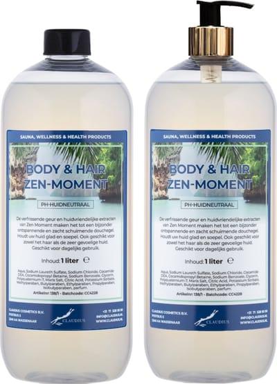 Body & Hair Zen Moment 1 liter met gouden pomp - set van 2 stuks - 2 in 1 voor lichaam en haar - voordeelverpakking