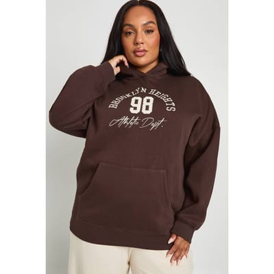 boohoo Dames Plus Brooklyn Heights 98 Oversized Hoodie | Coffee | Maat: 16