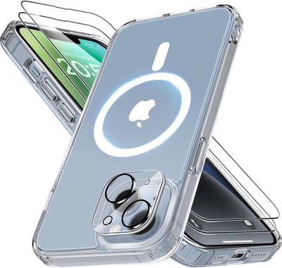 Doorzichtig magnetisch hoesje Compatibel met MagSafe Geschikt voor: Apple iPhone 14 - Harde achterkant - Met 2 screenprotectors + 1 camerabeschermer