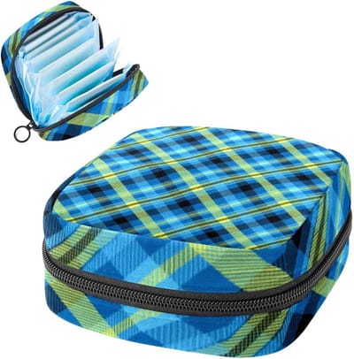 Blauwe kleur patroon periode zakje draagbaar,Tampon opbergtas voor maandverband, Meerkleurig, 4.7x6.6x6.6 in/12x17x17 cm