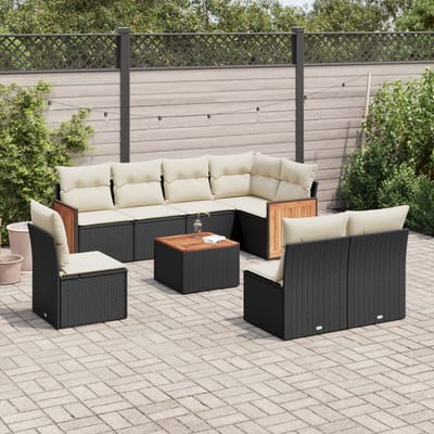 vidaXL - 9-delige - Loungeset - met - kussens - poly - rattan - zwart