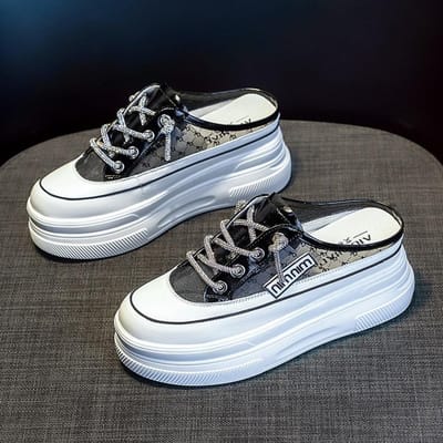 Casual muiltjes met dikke zool voor hoogteverhoging, nieuwe trendy mode mesh veelzijdige enkele schoenen voor kinderen voor lente en herfst 40 zwart