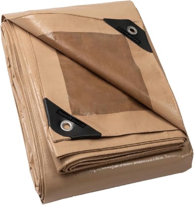 Afdekzeil Waterdicht - Beschermzeil Duurzaam - Tuin Meubels Dekken - Versterkte Randen Koord - 6 x 8 Meter - Beige Khaki