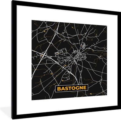 Fotolijst incl. Poster - Stadskaart - Plattegrond - Bastogne - Goud - Kaart - 40x40 cm - Posterlijst