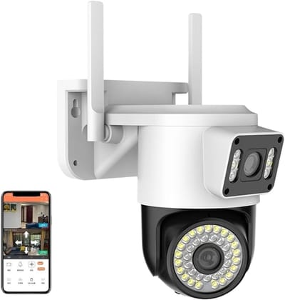 Beveiligingscamera Buiten - IP Camera - Huis Bewaken - Dubbele Lens Dual Screen - 4MP - Wit