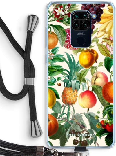 Case Company® - Hoesje met koord geschikt voor Xiaomi Redmi Note 9 hoesje met Koord - Classic Flora - Telefoonhoesje met Zwart Koord - Bescherming aan alle Kanten en Over de Schermrand