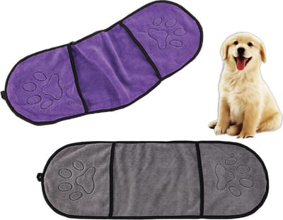 2 stuks - Huisdier Handdoek - Absorberend - Hondenhanddoek - Absorberendende Honden Droogdoek - huisdierhanddoek - Microfiber Badhanddoek - Paars, grijs - Zacht en wasbaar - 23x65cm