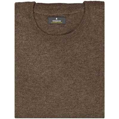 Ragman Trui Mélange Round Neck Merino Cashmere Knit Bruin / male